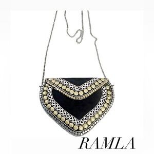 Ramla Black /Gold  Handcrafted Mosaic Heart Shaped Handbag Clutch Chain